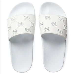 Gucci White Rubber GG Slides